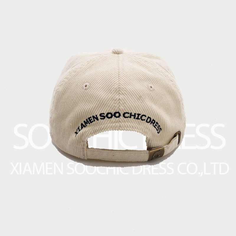 Beige 6 Panel Baseball Hat Custom Flat Embroidered Corduroy Dad Hats