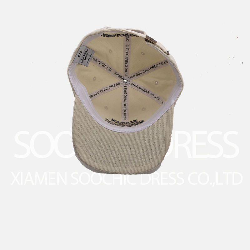 Beige 6 Panel Baseball Hat Custom Flat Embroidered Corduroy Dad Hats