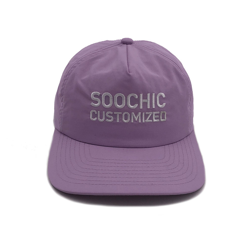 Nylon Soft Cap Embroidery Logo 5 Panel Classic Baseball Cap Sports Waterproof Unstructured 5 Panel Caps