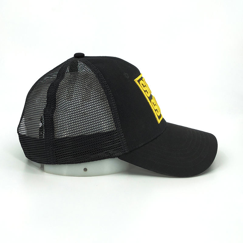 Black Men's Trucker Hat Custom 3D Embroidery Mesh Hats 100% Cotton 6 Panel Baseball Cap