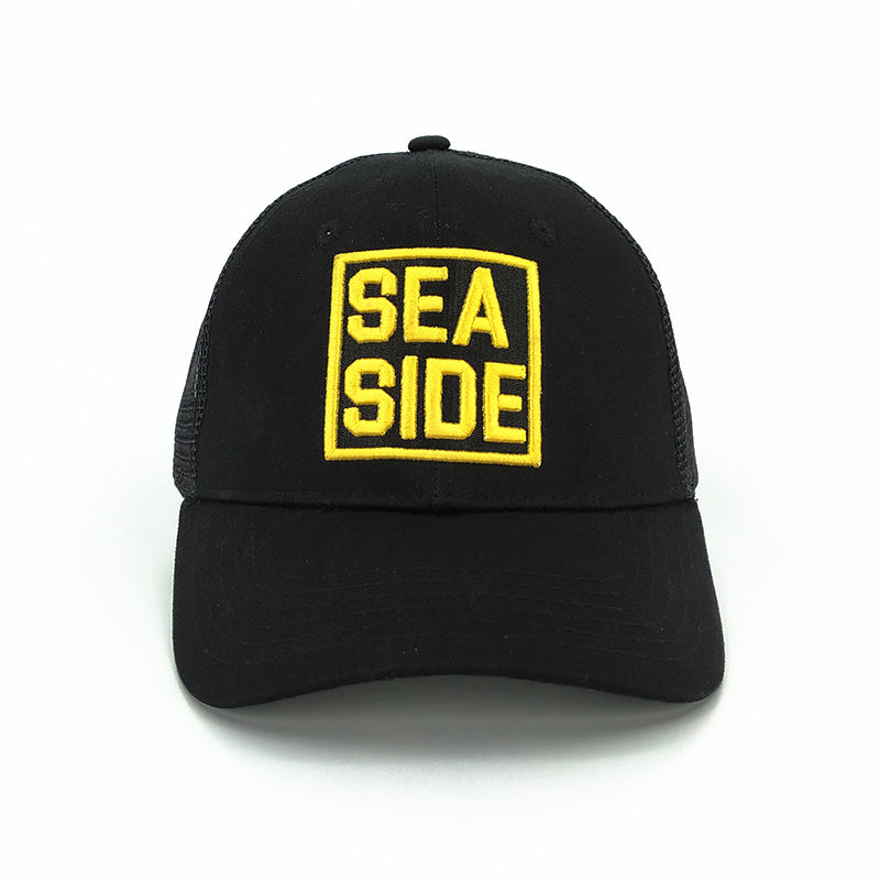 Black Men's Trucker Hat Custom 3D Embroidery Mesh Hats 100% Cotton 6 Panel Baseball Cap