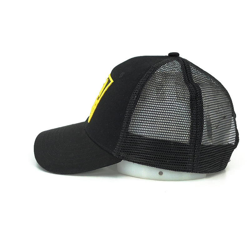 Black Men's Trucker Hat Custom 3D Embroidery Mesh Hats 100% Cotton 6 Panel Baseball Cap