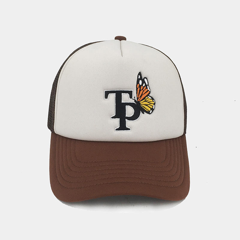 Two Tone 5 Panel Vintage Foam Trucker Hat With Print Brim Custom Quality Embroidery LOGO