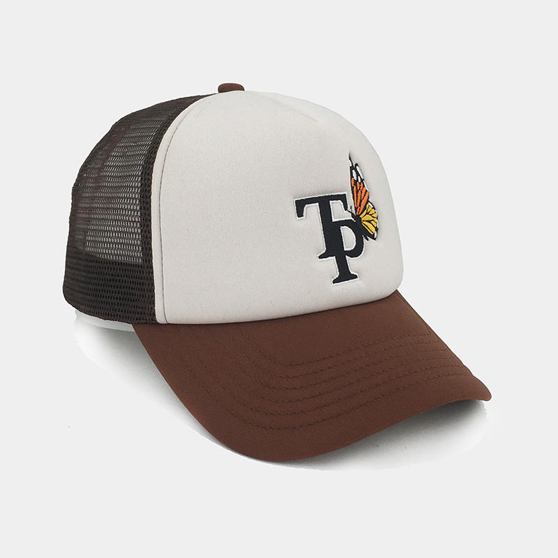 Two Tone 5 Panel Vintage Foam Trucker Hat With Print Brim Custom Quality Embroidery LOGO