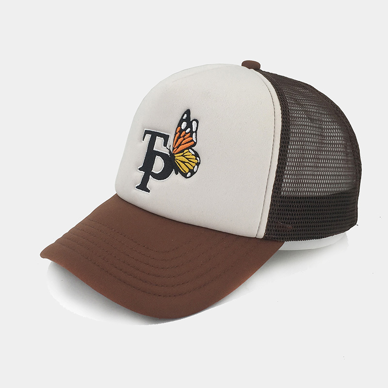 Two Tone 5 Panel Vintage Foam Trucker Hat With Print Brim Custom Quality Embroidery LOGO