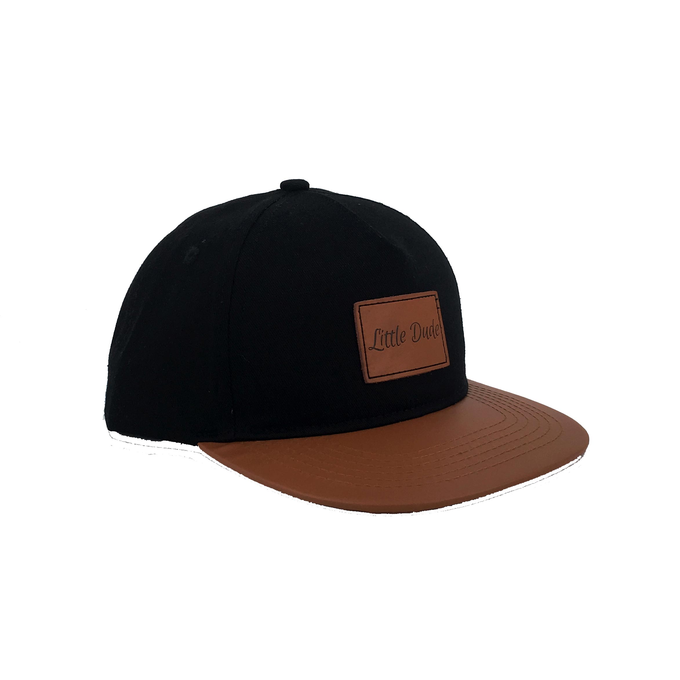 Soochic Dress Black and Brown Snapback Hat With Leather Patch 5 Panel Snapback Cap for Men Flat Brim Hip Top Cotton Hats