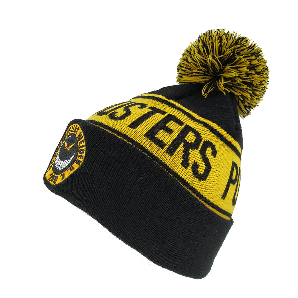 Custom Embroidered Jacquard Knitted Beanie Hat With Pom Pom, Bobble Hat