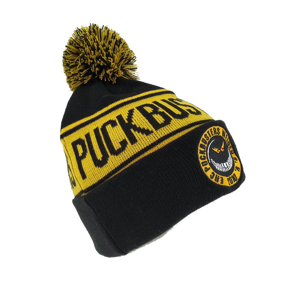 Custom Embroidered Jacquard Knitted Beanie Hat With Pom Pom, Bobble Hat