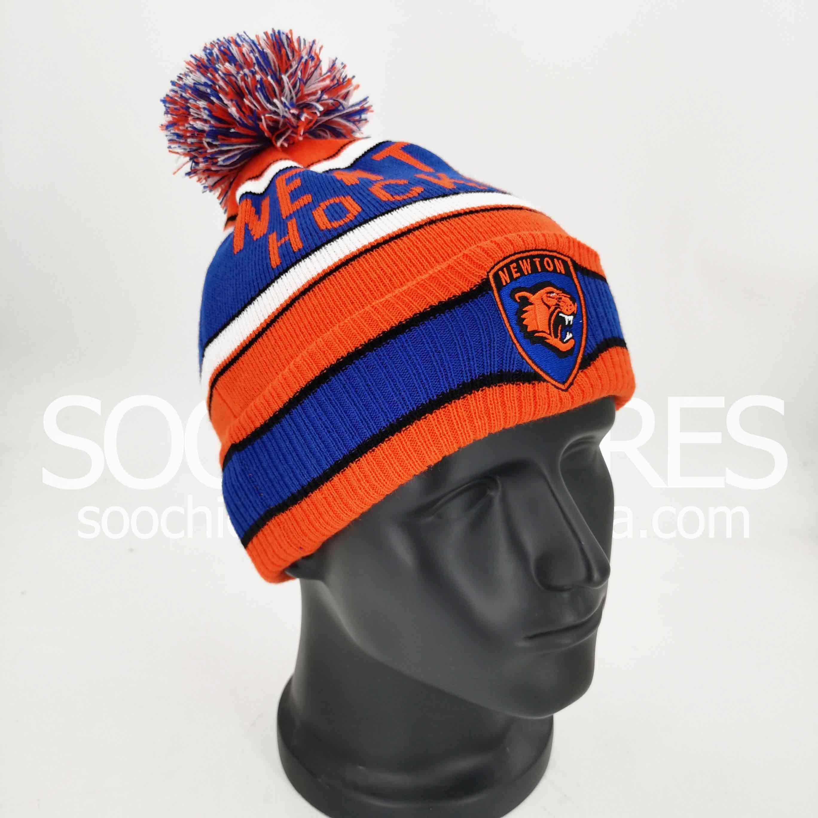 Custom Embroidered Jacquard Knitted Beanie Hat With Pom Pom, Bobble Hat