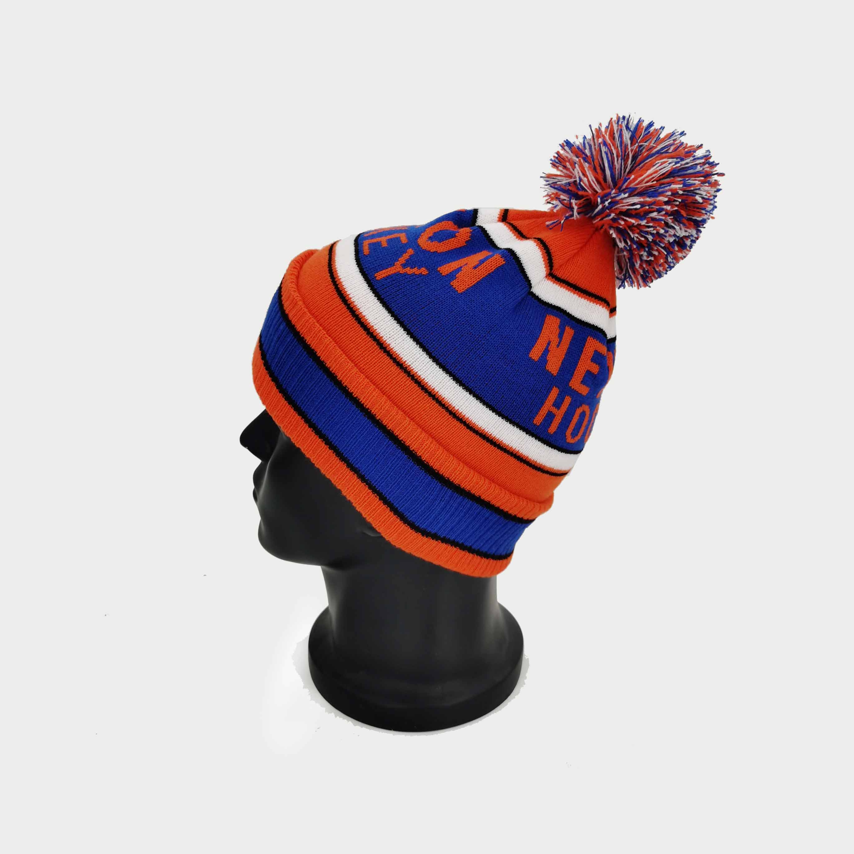 Custom Embroidered Jacquard Knitted Beanie Hat With Pom Pom, Bobble Hat