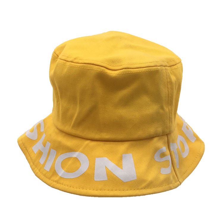 Custom Yellow Big Brim Bucket Hat Cotton Sublimation Screen Print Sun Visor Bucket Hats