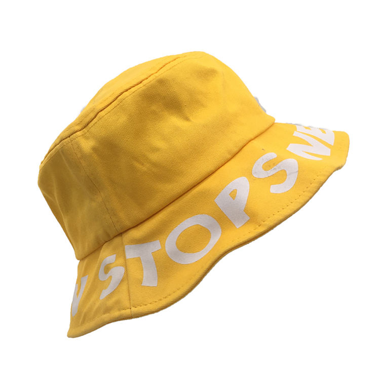 Custom Yellow Big Brim Bucket Hat Cotton Sublimation Screen Print Sun Visor Bucket Hats