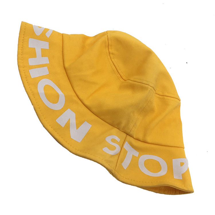 Custom Yellow Big Brim Bucket Hat Cotton Sublimation Screen Print Sun Visor Bucket Hats