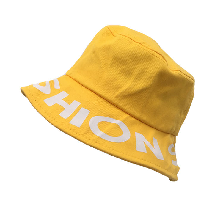 Custom Yellow Big Brim Bucket Hat Cotton Sublimation Screen Print Sun Visor Bucket Hats
