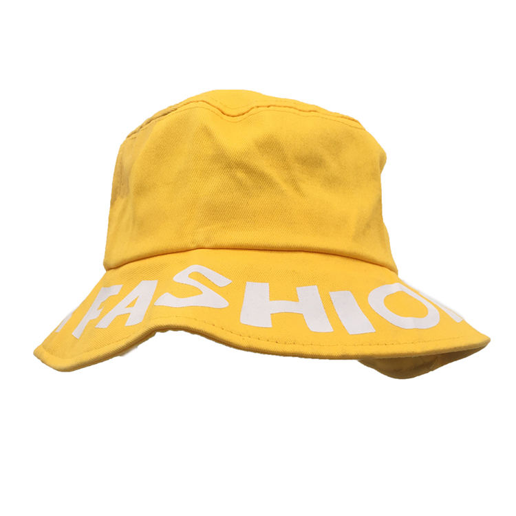 Custom Yellow Big Brim Bucket Hat Cotton Sublimation Screen Print Sun Visor Bucket Hats